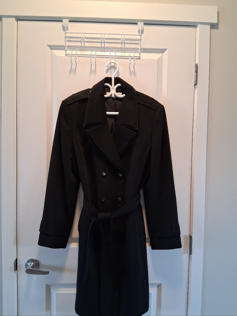 Classy Black Double-Breasted Trench Coat - Women's